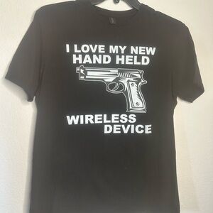 Black Graphic T-Shirt with Wireless Device Print